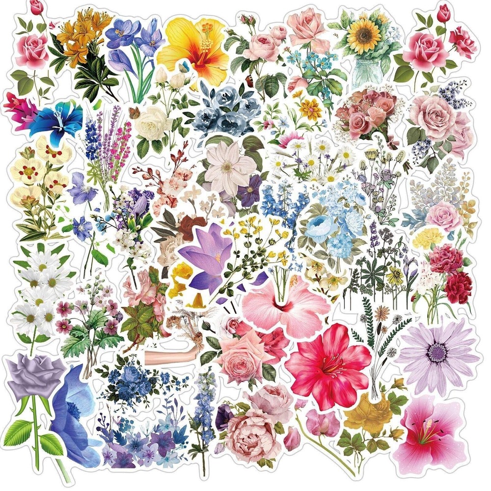 Flower Stickers Floral 15pc Decals Laptop Vinyl Girls Women Notebook Journal